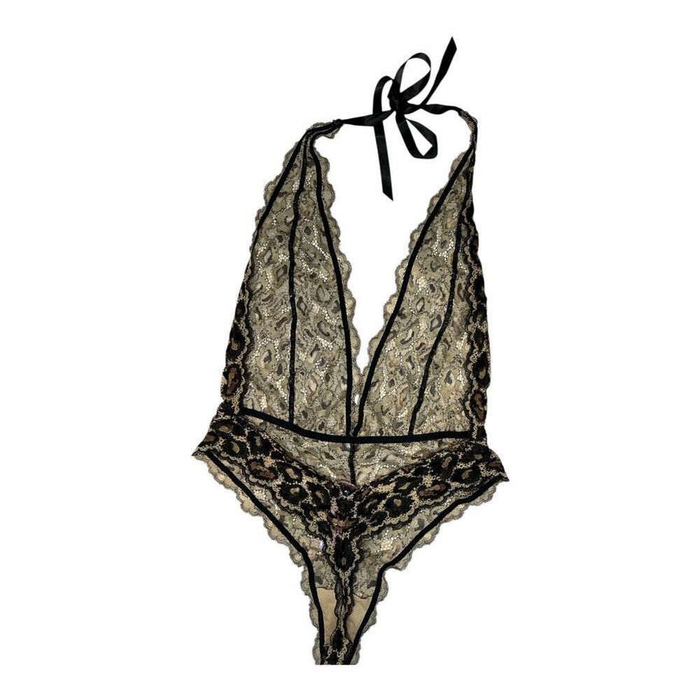 NWOT Savage x Fenty Women's Size 4-6 Black Tan Animal Print Lace Bodysuit